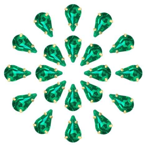 QUARKZMAN 20 st droppformad sömnad strass – 8 x 5 mm platt baksida glas droppar kristall strass guld zink inställning för hantverk hantverk smycken kläder dekorationer (grön)