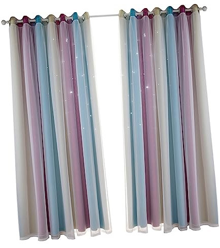 MAGICLULU 2 Stück Vollbeschattung Fenstervorhang Mädchen Polyester Kinderzimmer Schiebetüren Sarah Dekorieren Jalousien Lila Chiffon Sonnenschutz Doppelschicht Einfach Aushöhlen Haushalt