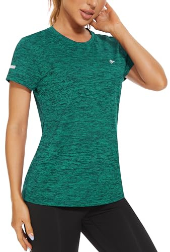 TACVASEN Sportshirt Damen Kurzarm mit Atmungsaktiv Stretch Funktionsshirt Short Sleeve Sport Tshirt Sommer (Jadegrün, L)