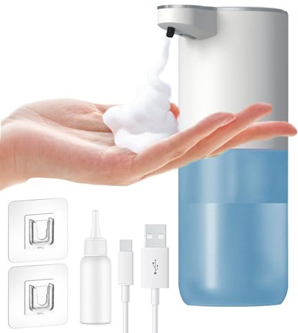 XSYKJGS Dispenser Sapone Automatico Schiuma, 400ml Dispenser Sapone Muro con Sensore Infrarossi, Usb Ricaricabile Dispenser Sapone Bagno, 4 Livelli Regolabili, IPX5 Impermeabile per Cucina, Hotel