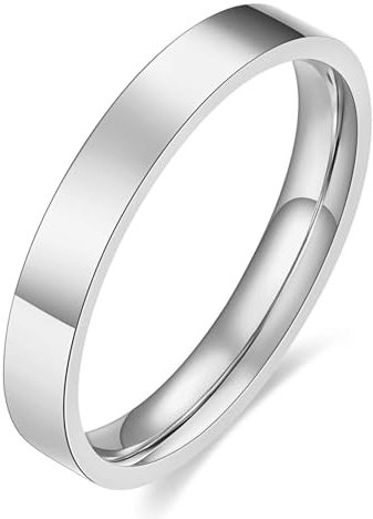 Gualiy Titan Ring Männer, Silber Freundschaftsringe Damen 3MM Hochglanzpoliert Band Ring Größe 49 (15.6)