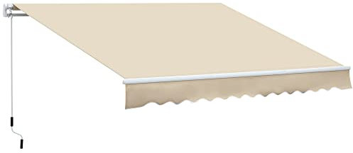 Outsunny Tenda da Sole per Esterno Avvolgibile 3.6x2.5 m, Tenda da Sole a Bracci Estensibili Parasole Protezione UV Impermeabile per Porte e Finestre con Apertura a Manovella, Crema