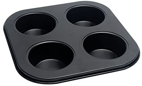 LIFTATAPA 4 Cup Muffin Pan Mold, Non-stick Cupcake Baking Pan Mini Pie Pans, Carbon Steel Cake Mould Muffin Tray Standard Baking Mold Pan for Oven Baking(Black)
