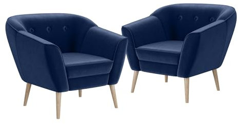 MEBLINI Sofa Sessel für Wohnzimmer 2er Set - Mini Lounge für Zwei Personen - Sitzgarnitur - Polstergarnitur - Doris - 1+1 - Blau Samt