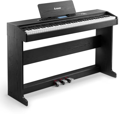 Donner DDP-95 Anfänger Digital Piano mit 88 Tasten gewichtete Tastatur, Full Size Piano Keyboard Boast Wireless Connection, Rekord, 11*5 cm LCD, 610 Töne, 600 Rhythmen, 3 Piano Teaching Modi, Schwarz