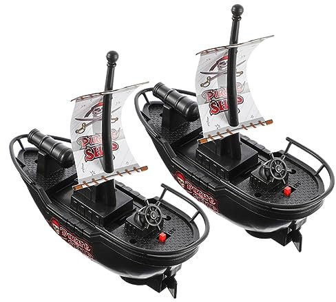 Hohopeti 2pcs Plastic Electric Pirate Ship Bath Boats for Boys and Girls Lightweight Floating Toy Boat Models Shower Water Toys for Toddlers Without Batteries