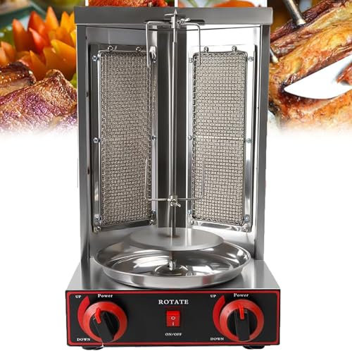 Dfdieratve MáQuina para Asar Shawarma con 2 Quemadores, MáQuina para Cocinar Pollo Shawarma, Asador Vertical a Gas con Gyro, para Cocina de Restaurante en Casa,barbecuestove