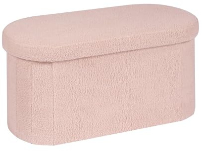 Bonlife Scatola Portaoggetti Ottomana Pieghevole, Sgabello Ottomano Boucle, Panca Portaoggetti Di Fine Letto, Poggiapiedi Per Soggiorno, Camera Da Letto, 76x38x38cm, Rosa