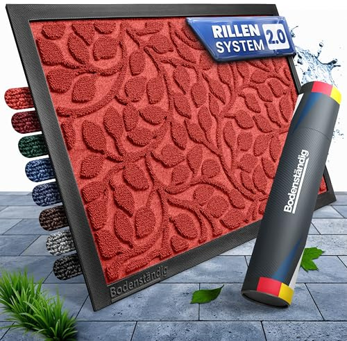 Bodenständig® Fußmatte außen - rutschfest & saugstark - Fußabtreter Rot | Rillensystem 2.0 - Fussmatte aussen 60x90cm - perfekte Größe - Ideal für innen und überdachte Außenbereiche - Blattmotiv
