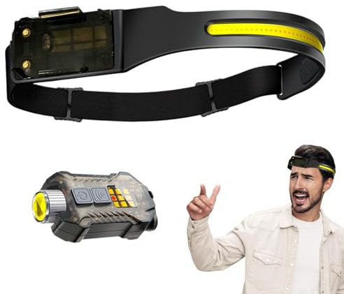 Lampada frontale a LED ricaricabile, fascio largo di 230 gradi, con sensore di movimento, faro rigido con torcia laterale, faro da campeggio per adulti, versatile lampada frontale a LED per attività