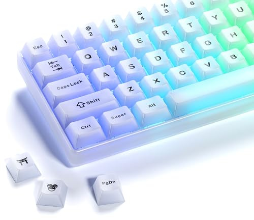 x XVX Keyboard Keycaps White, Clear Jelly Keycaps 60 65 75 100 Percent, Translucent Cute Custom Key caps Set 124 Keys for Mechanical Gaming Keyboards(Cherry Profile)
