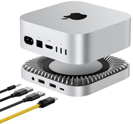 40Gbps Mac mini M4 Dock, New Aluminium M4/2024 Hub & Standfuß mit NVMe/M.2 SSD-Gehäuse für alle neuen M4/M4Pro, USB A*2, USB-C Host, 3.5 Audio Standfuß