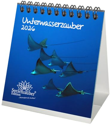 Unterwasserzauber Tischkalender 10cm x 10cm für 2026 Unterwasser - Geschenkset Inhalt: 1x Kalender 1x Weihnachtsanhänger 1x Grußanhänger (gesamt 3 Teile)