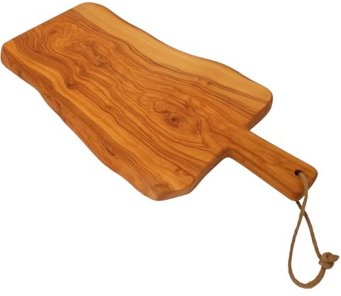 Abio Olivenholzbrett Schneidebrett mit Griff 50x12-15cm Küchenbrett Holzbrett Küche Holzplatte Küchenbrett Holzschneidebrett Servierplatte Frühstücksbrett 529002