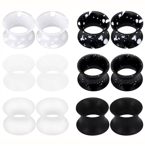 XSDSLS 6 Pair Silicone Ear Plugs Tunnels, Silicone Flesh Tunnels Ear Stretchers Plugs Piercing Double Flared Expander Guages Earrings 6/8/10/12/14/16/18/20mm (12mm)
