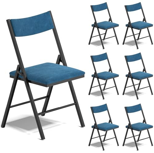 Asdsed Klappstuhl 6er Set, Esszimmerstühle Gepolstert bis 200KG Tragfähigkeit, Klappstühle im Retro-Stil mit Starker Stahlrahmen für Haus Esszimmer Küche Wohnzimmer Höhe