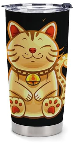 Japanese Lucky Cat Travel Coffee Mug Durable Water Bottle Classic Tumbler Tea Cup with Lid for Women Men