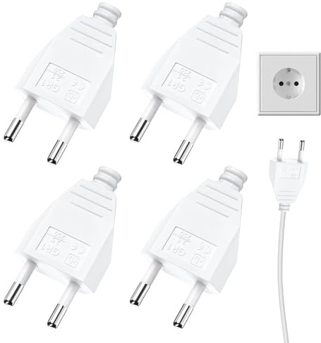 Prise Electrique Male 250V 2.5A, 4 Pièces Fiche Male Prise Electrique,Européenne Prise Male,Fiches Plates,Fiche Euro Fiche D'alimentation Domestique Décorative à Encastrer ou à Remplacer