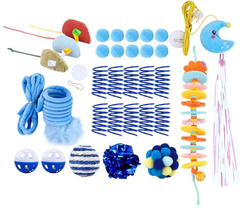 Artmitz Set di giocattoli interattivi per gatti – Set di 31 giocattoli per gatti con teaser da appendere alla porta, campana, palline pelose, molle, bastone per dentizione e topo erba gatta