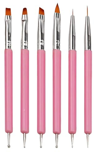 YPYMOD 6 Piezas Plumas de Arte de Uñas, Herramientas de Doble Punta de Uñas, Nail Dotting Manicure Tools, para Diseño de Uñas en Gel y Manicura Profesional(Rosa)