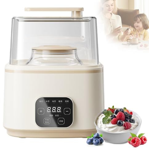 Yogurtera Eléctrica 1L+2L, Máquina Automática Para Hacer Yogur, Temporizador Inteligente Con Temperatura Constante, Doble Tanque Interior Independiente, 7 Menús Inteligentes, 2 Métodos De Fermentación