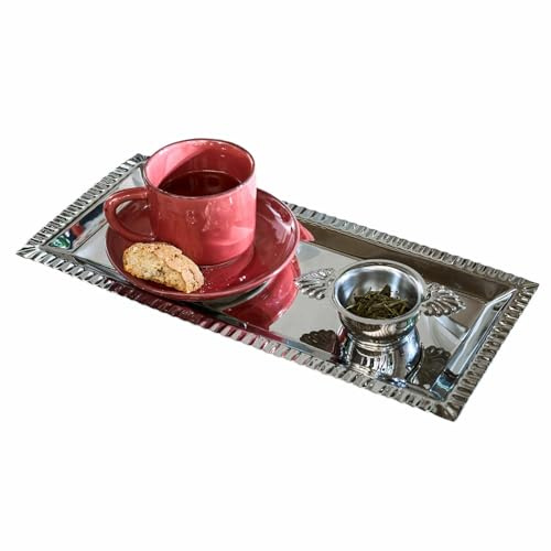 LOBERON Arivelle Set da tè - Acciaio inossidabile lucido - Colino da tè e vassoio con manici a conchiglia, argento