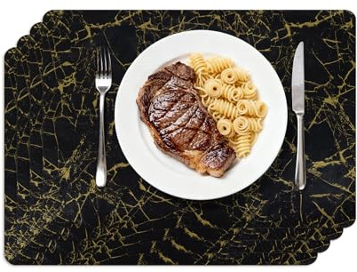 Komforbaa Rectangulares Salvamanteles Lavables, Juego de 4 Manteles Individuales de Cuero, Resistentes al Calor para Decoración de Mesa, Cocina, Juego de Mesa Lavable y Antideslizante Negro