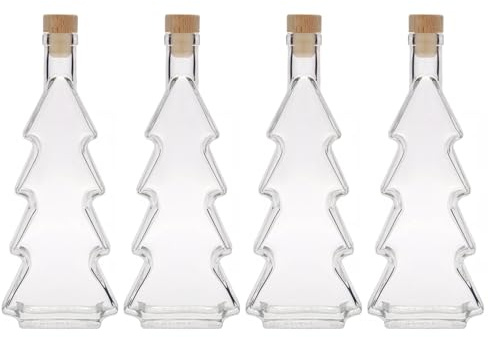 Flaschenland - 4er Set 350 ml Glasflaschen Tannenbaum inklusive Korkverschluss, ideal für Weihnachten als Likörflasche, Geschenkeflasche oder zum Befüllen mit Öl, Whisky oder anderen Getränken