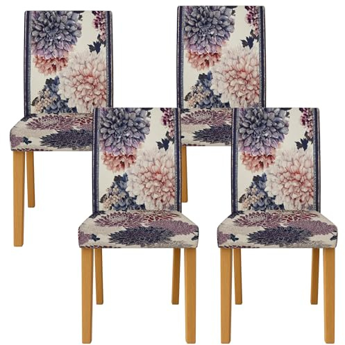 Lot de 4 housses de chaise de salle à manger Dahlia en élasthanne, lavables et amovibles pour salle à manger, hôtel, pendaison de crémaillère