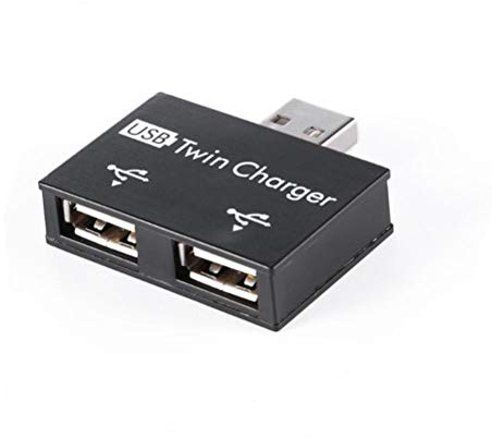Annadue Mini Concentrador USB, Pequeño Adaptador de Cargador Doble USB de 2 Puertos para Unidades Flash de PC, Divisor Blanco y Negro Resistente y Duradero para Disco U, Ratón, Cámara (Black)