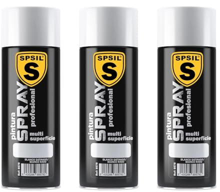 SPSIL Pintura Spray Mate Blanco Satinado(pack of 3) 400ml, Secado Rápido Profesional, Aplicación Fácil en Metal Madera Plástico, Interior Exterior Ideal DIY Decoración Muebles Automóviles