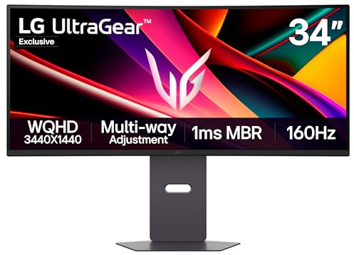 LG UltraGear G6 Gaming Monitor 34G60ZA-B (Excl.), Curved UWQHD 1440p VA, 34 inch, 160Hz, 5ms GtG, 1ms MBR, Speakers, Multi Adjustable display, HDMI, DP, Black
