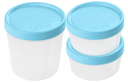 TATAY Set di 3 Contenitore Ermetico per Alimenti (2 x 0,5L, 1 x 1L), Coperchio a Vite, Senza BPA, Adatto per microonde e lavastoviglie, Colore Blu.