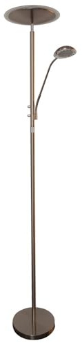 EGLO Stehlampe Wohnzimmerlampe Glas satiniert Stehleuchte Deckenfluter, Metall Nickel matt, 1x LED 15W 1x LED 3 W 3000K, HxBxD 180x50x30 cm