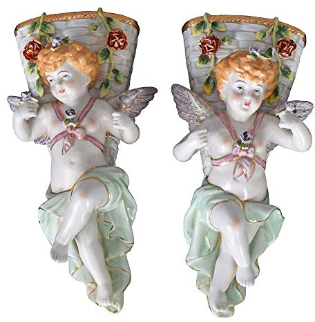 2x Wandfigur Engel Barock Tütenvasen Wandskulptur Antikstil Wandvase Porzellan Vase OAP003 Palazzo Exklusiv