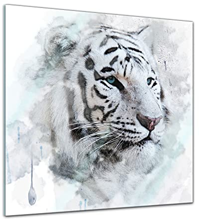 Bilderdepot24 Glasbild Aquarell - Weißer Tiger II - 30 x 30 cm - Deko Glas - brilliante Farben, inkl. Aufhängung