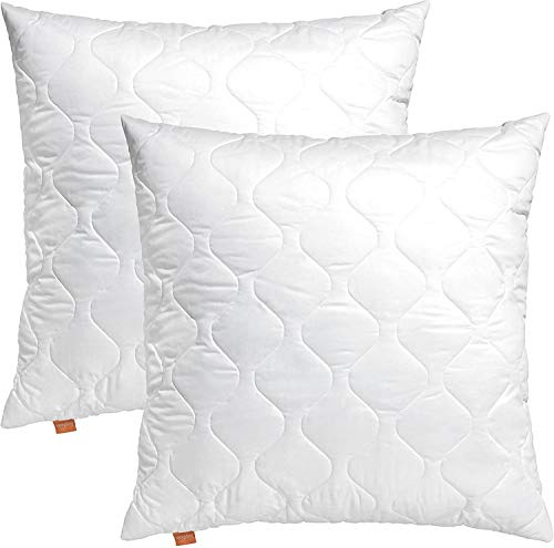 sleepling 2er Set Kopfkissen 80x80 cm, Kissen, Schlafkissen, Basic 300 | Füllung Klimafaser, Bezug Baumwoll - Satin, Allergiker Pillow, 2 Stück Bettkissen 80 x 80, Waschbar, Made in EU, OEKO-TEX