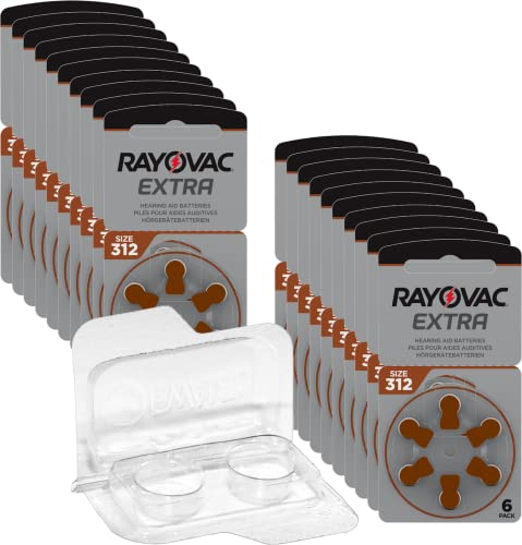 120x Rayovac Extra Advanced p312 Hörgerätebatterien 20x6er Blister PR41 Braun 24607 + EWANTO Aufbewahrungsbox für 2 Hörgerätebatterien (10, 13, 312, 675), Batteriebox für 2 Knopfzellen