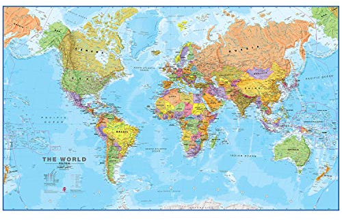 Groß Weltkarte Poster - Politischen Weltkartenposter - Aktualisiert 2025 - Laminiert - 201 x 116,5 cm - Maps International