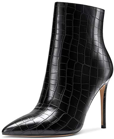 Castamere Femme Fermeture Eclair Bottines Aiguille Haute Talon 10CM Noir Fissure Chaussures EU 40