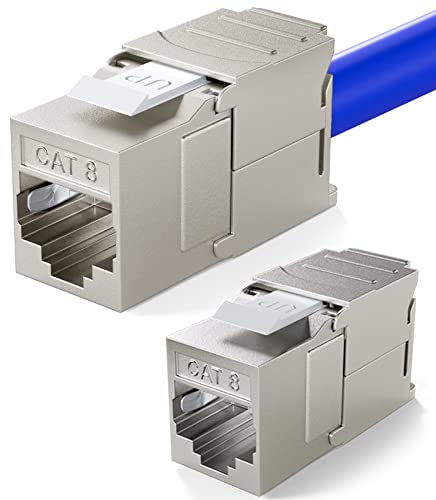 HB-Digital 2x CAT 8.1 Keystone Modulo Connettore 2000 MHz 40 Gbit STP Jack RJ 45 per Patch Panel Ethernet LAN Posa del cavo