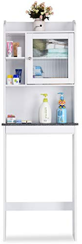 GIANTEX Armadietto per Lavatrice Multifunzionale con 4 Ripiani Bagno, Mobile per Il Bagno per Lavatrice con Scaffali, Armadio Bagno Alto e Salvaspazio, 55x19x173 cm, Colore Bianco