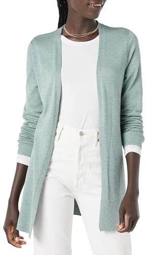 Amazon Essentials Women's Lightweight Long Sleeve Open-Front Cardigan Sweater (Available in Plus Size), Sage Green Heather, Large