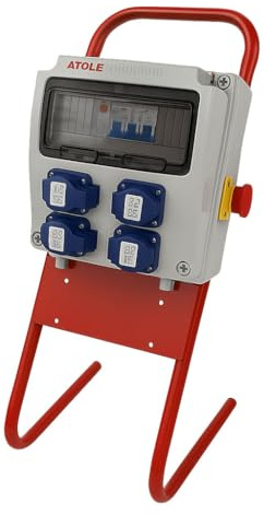 Coffret de Chantier 16A Monophasé avec Support en métal - 9 modules - Coffret Électrique, Protection différentielle, arrêt d'urgence ATOLE