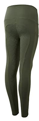 HORZE Kinder Reitleggings Gillian, Vollbesatzreitleggings Mädchen mit Handytasche, Grün, 146/152