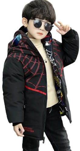 Nemopter Cappotto Bambino Ragazzo Inverno Giacche Cappotto con Cappuccio Ragazzi Felpa Con Cappuccio da Cartoni Animati Per Bambini,Nero reversibile,120cm