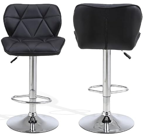 WedDecor Bar Stools with Footrest, Backrest & Base, Faux Leather, 360° Rotatable Swivel Chairs, Adjustable Height, Dining Home and Kitchen Island Counter, Breakfast Modern Bar Stool, Black, Set of 1 | Backrest & Base, 360° Rotatable Swivel Chairs, Adjustable Height, Dining Home and Kitchen Island Counter, Breakfast Bar Stool