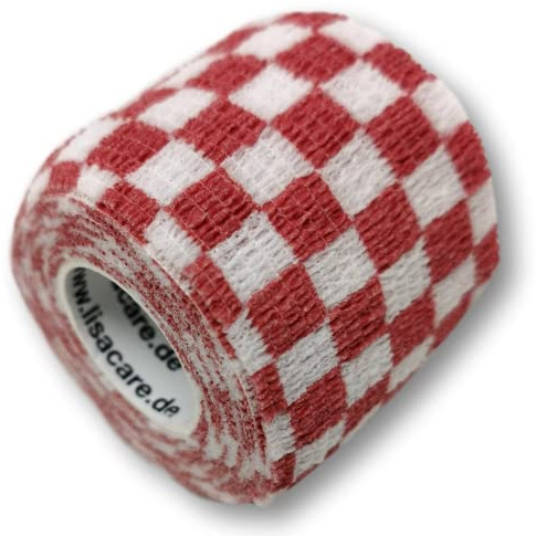 LisaCare selbstklebende Bandage - 4 Rollen 5cm breit - Kohäsive Bandage | Haftbandagen für Haustiere & Pferde - kohäsiv, selbsthaftend, elastisch - Riesige Farb- & Motivauswahl (Karo Rot)