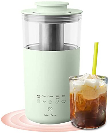 Machine à thé portable, petite bouilloire électrique en acier inoxydable, mousseur à lait électrique, convient pour le lait, le café, l'eau et la fabrication de thé, 350 ml (vert)