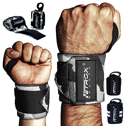 NetroxSports - Handgelenk Bandagen 45cm für Fitness - extra breite Handgelenkbandage für Bodybuilding, Kraftsport Krafttraining Crossfit, Gym - Handgelenkstütze Bandage Handgelenk Herren und Damen